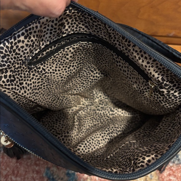 Gorgeous Navy Blue Ostrich Crocodile π ZipTassels Crossbody Purse - Picture 6 of 6